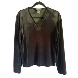 Lauren Ralph Lauren Vintage 90s Velour V-Neck Top Black Witchy Size M